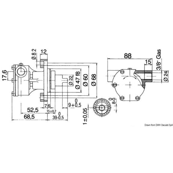 Pompe NAUCO type FPR236 pour Volvo MD1 - MD2 - MD11 - MD17 et VETUS M4.14 - M3.10