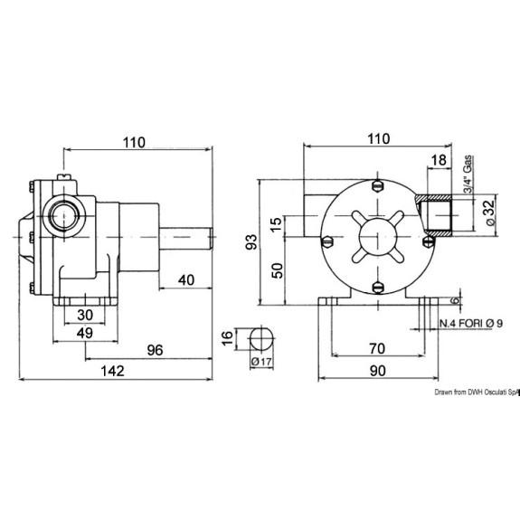 Pompe de refroidissement Nauco type PM34 pour moteur Fischer Panda et Mase