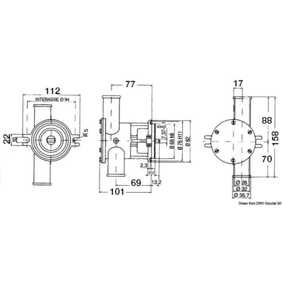 Pompe de refroidissement Nauco type 36 pour moteur Volvo Penta MD2030 - MD2040