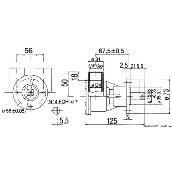 Pompe de refroidissement Nauco type FPR043 pour moteurs Nanni