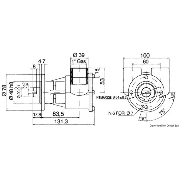 Pompe de refroidissement Nauco type FPR046 pour moteurs Vetus VF4 et VF5