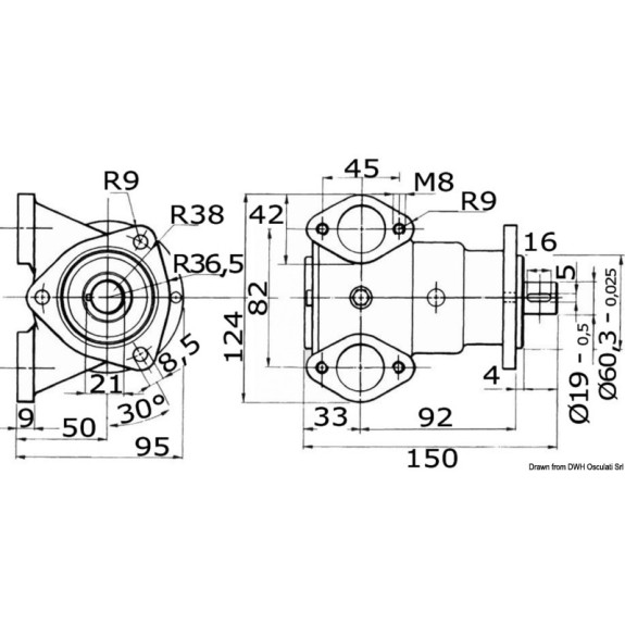 Pompe de refroidissement Nauco type FPR050F pour moteurs IVECO-AIFO et PERKINS