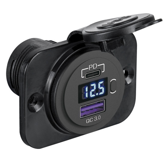 Voltmètre numérique 8/32V + prise USB A et C à encastrer