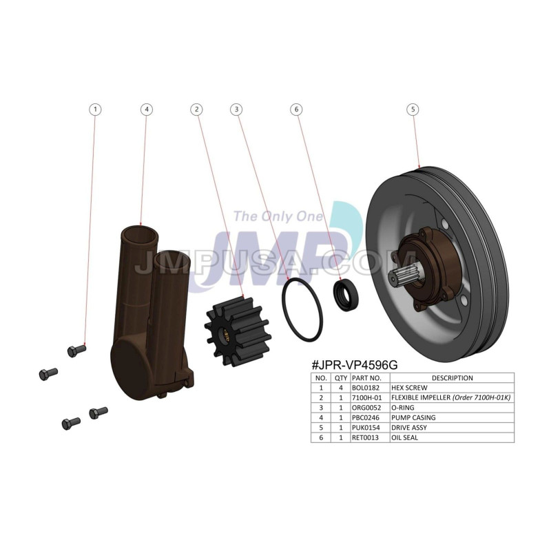 Pompe à eau de mer pour Volvo V6-V8 (4.3L - 5.7L) poulie double piste - JMP