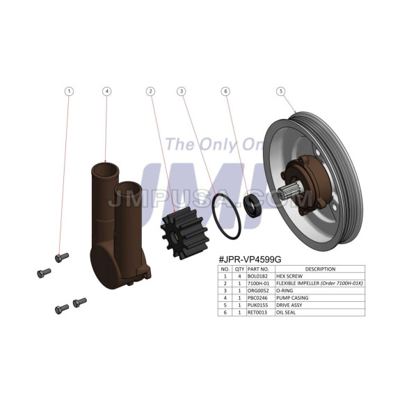 Pompe à eau de mer pour Volvo V6-V8 (3.0L - 5.7L) poulie multipiste - JMP