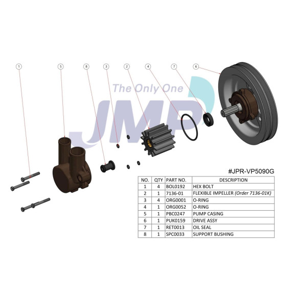 Pompe à eau de mer pour Volvo V6-V8 (4.3L - 5.0L) GL-F poulie double - JMP