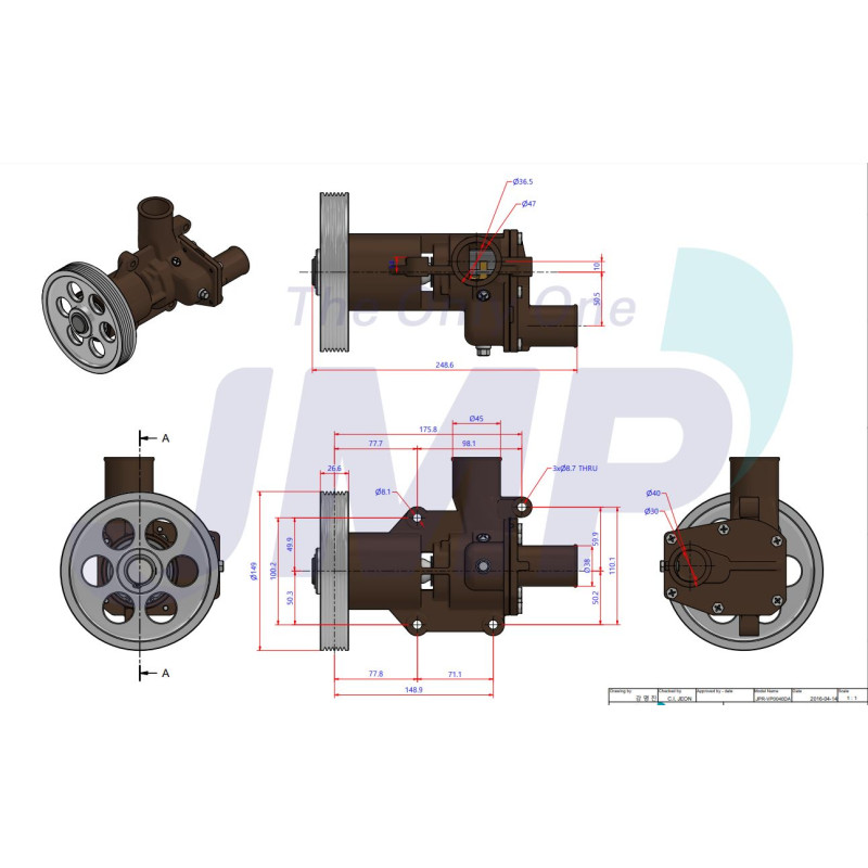 Pompe de refroidissement pour Volvo D4-180/210/225/260/300 - JMP