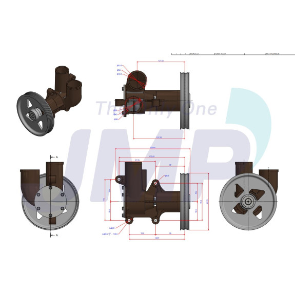 Pompe eau de mer pour Volvo Penta D4-225 / D4-260 / D4-300 & D6-300 à D6-480 - JMP