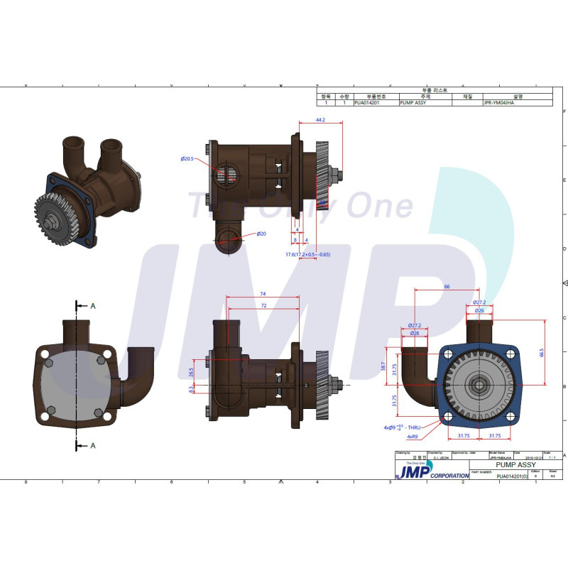 Pompe à eau de mer JPR-YM04JHA pour Yanmar 3JH,...
