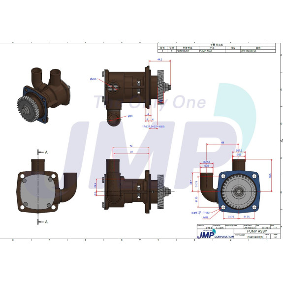Pompe à eau de mer JPR-YM04JHA pour Yanmar 3JH, 4JH3, 4JH4 - JMP