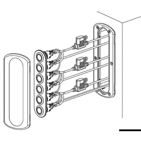 Tableau électrique encastrable 6 interrupteurs inox 20A rétro-éclairé LED bleue – finition fibre de carbone – étanche IP66