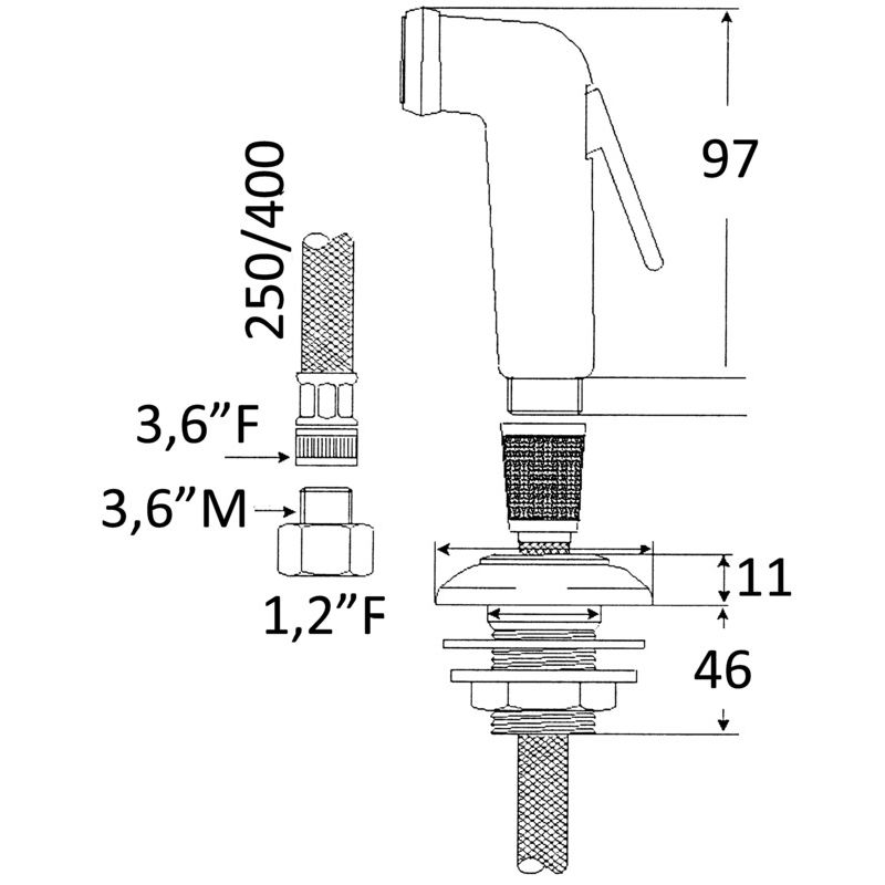 Douchette Utility téléphone tuyau PVC 2.5 mètres