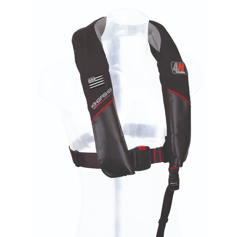 Gilet gonflable automatique spécial pêche Kingfisher 150N – Noir Bretagne