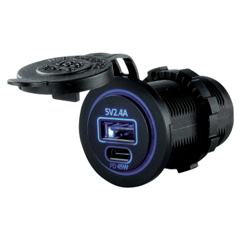 Prise USB charge rapide : 1 port USB-A 2,4 A et 1 port USB-C PD 45 W