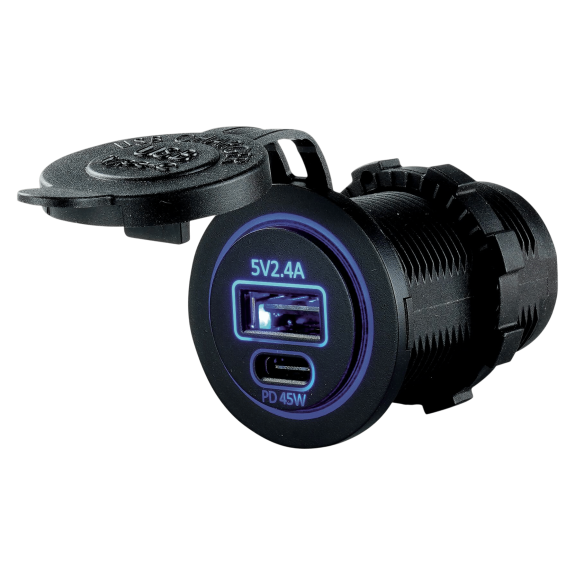 Prise USB charge rapide : 1 port USB-A 2,4 A et 1 port USB-C PD 45 W