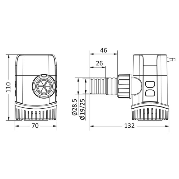 Pompe de cale automatique immergée 12V - 600 GPH - 38 L/ min - Superflow