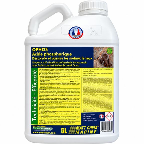 Acide phosphorique en solution Ophos – 5 litres – désoxydation et passivation métaux ferreux – – Matt Chem
