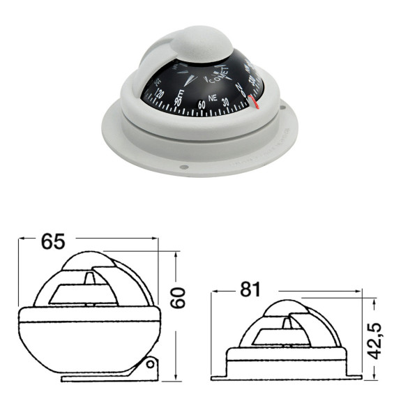 Compas Comet 2" à poser sur plan - boîtier gris, rose noire - RIVIERA