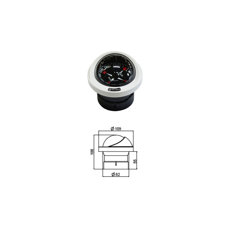Compas encastré Artica Slim 2"3/4, éclairé 12 V, boîtier blanc, rose noire - RIVIERA