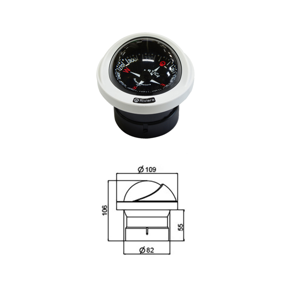 Compas encastré Artica Slim 2"3/4, éclairé 12 V, boîtier blanc, rose noire - RIVIERA