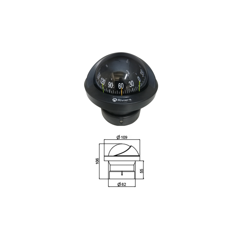 Compas encastré Artica Slim 2"3/4, éclairé 12 V, boîtier noir, rose noire - RIVIERA