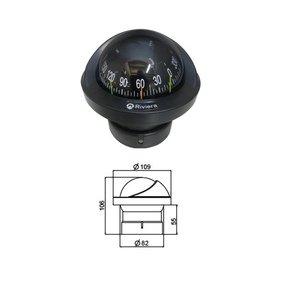 Compas encastré Artica Slim 2"3/4, éclairé 12 V, boîtier noir, rose noire - RIVIERA
