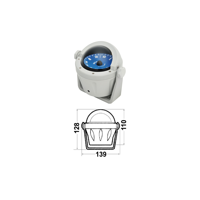 Compas Vega BA2 2"3/4 sur étrier, éclairé 12 V boîtier gris, rose bleue - RIVIERA