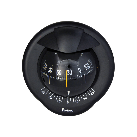 Compas de cloison Polare 3" avec inclinomètre, éclairé 12 V, boîtier noir, rose noire - RIVIERA