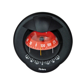 Compas de cloison Polare 3" avec inclinomètre, éclairé 12 V,  boîtier noir, rose rouge - RIVIERA