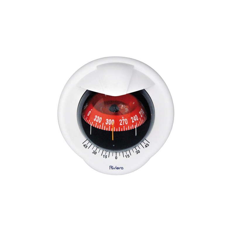 Compas de cloison Polare 3" avec inclinomètre, éclairé 12 V, boîtier blanc, rose rouge - RIVIERA