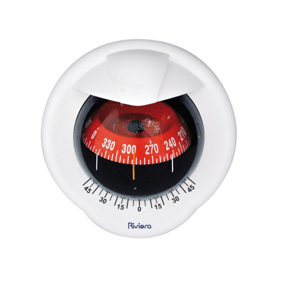 Compas de cloison Polare 3" avec inclinomètre, éclairé 12 V, boîtier blanc, rose rouge - RIVIERA