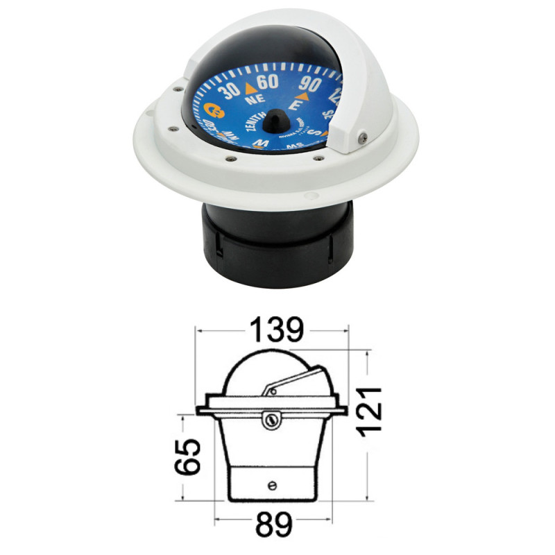 Compas encastré Zenith BZ1/AVB 3" haute vitesse lecture verticale , boîtier blanc, rose bleue - RIVEIRA