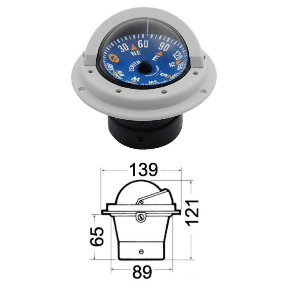 Compas encastré Zenith BZ1/AVG 3" haute vitesse lecture verticale, boîtier gris, rose bleue - RIVIERA