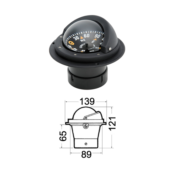 Compas encastré Zenith BZ1 3" standard, lecture verticale, boîtier noir, rose noire - RIVIERA