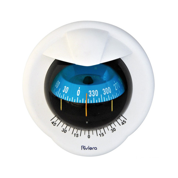 Compas de cloison Polare 3" avec inclinomètre, éclairé 12V, boîtier blanc, rose bleue - RIVIERA