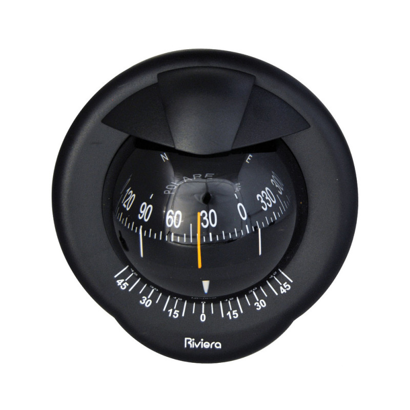 Compas de cloison Polare 4" avec inclinomètre, éclairé 12 V, boîtier noir, rose noire - RIVEIRA