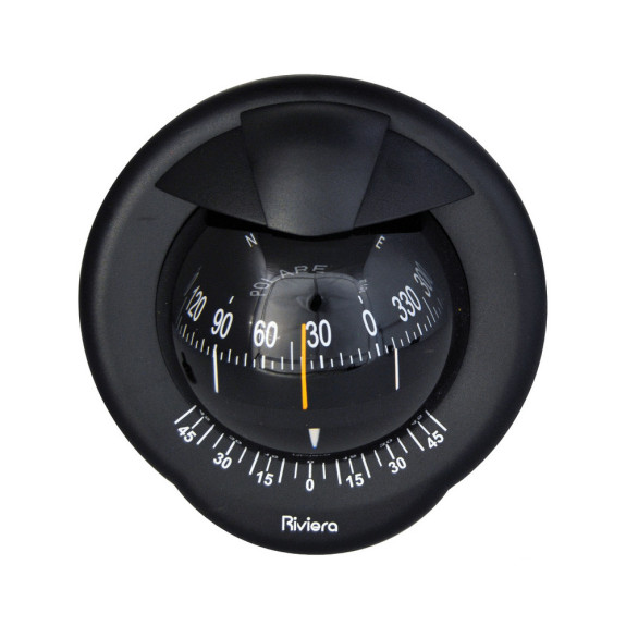 Compas de cloison Polare 4" avec inclinomètre, éclairé 12 V, boîtier noir, rose noire - RIVEIRA