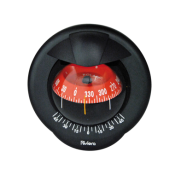 Compas de cloison Polare 4" avec inclinomètre, éclairé 12 V, boîtier noir, rose rouge - RIVIERA