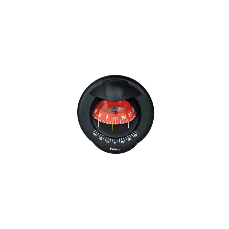 Compas de cloison Polare 4" avec inclinomètre, éclairé 12 V, boîtier noir, rose rouge - RIVIERA