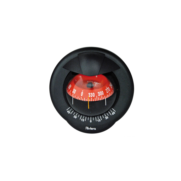 Compas de cloison Polare 4" avec inclinomètre, éclairé 12 V, boîtier noir, rose rouge - RIVIERA