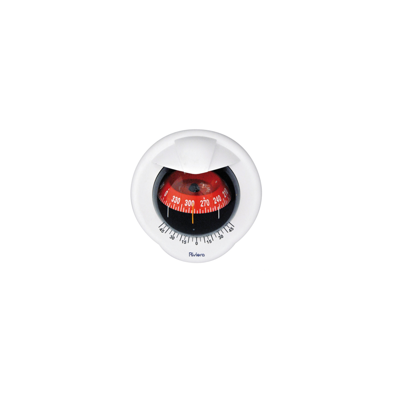 Compas de cloison Polare 4" avec inclinomètre, éclairé 12 V, boîtier blanc, rose rouge - RIVIERA