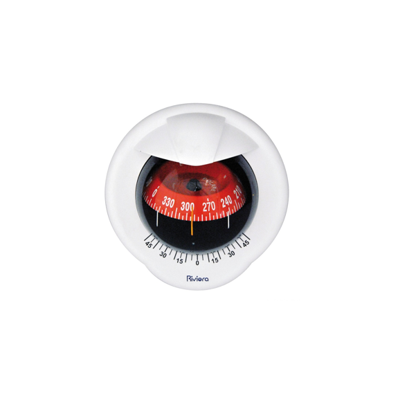 Compas de cloison Polare 4" avec inclinomètre, éclairé 12 V, boîtier blanc, rose rouge - RIVIERA