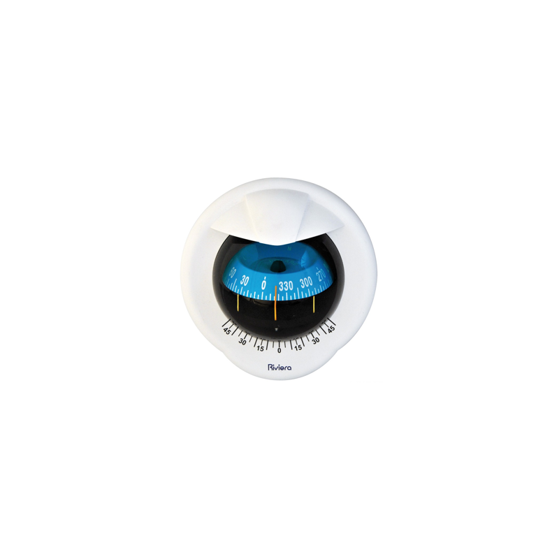 Compas de cloison Polare 4" avec inclinomètre, éclairé 12 V, boîtier blanc, rose bleue - RIVIERA