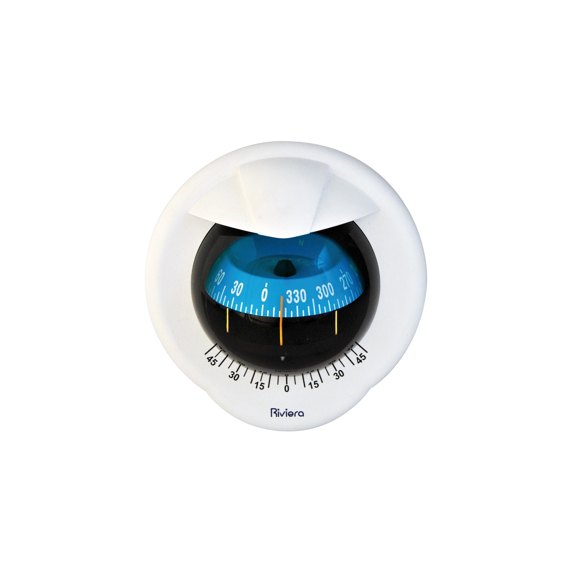 Compas de cloison Polare 4" avec inclinomètre, éclairé 12 V, boîtier blanc, rose bleue - RIVIERA