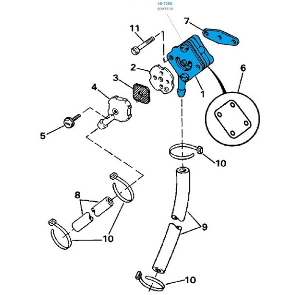Pompe à essence pour moteurs Johnson Evinrude  6, 8, 9.9 et 15CV avant 1993