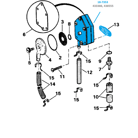 Pompe à essence pour moteurs Johnson Evinrude  20-35cv de 1990 à 2005