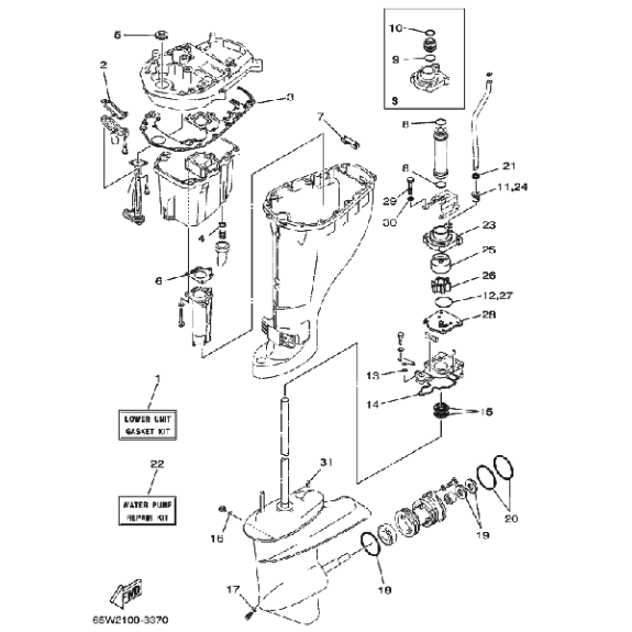 Kit POMPE à EAU + CORPS YAMAHA  F20, F25, F30, F40 et T25