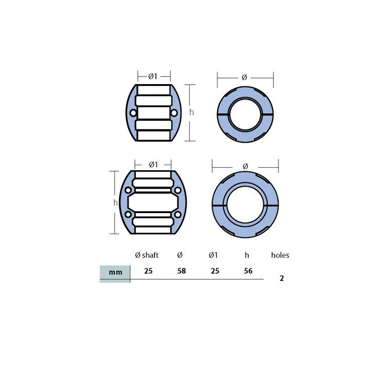 Anode noix d'arbre diamètre 25mm-480g