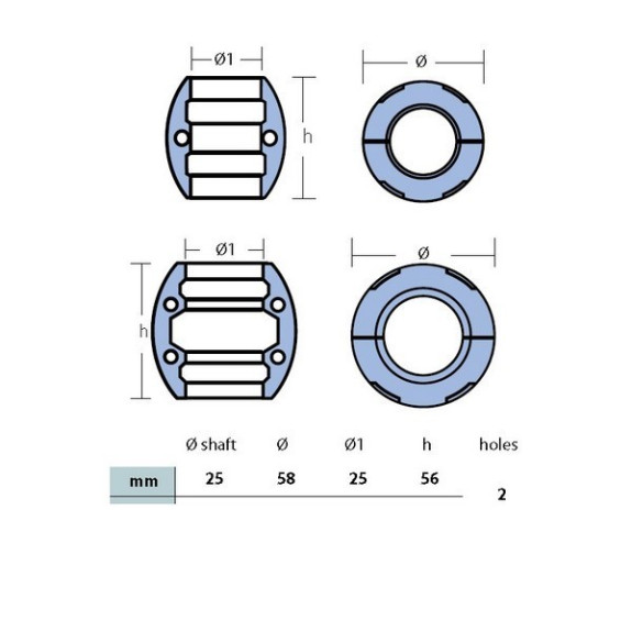 Anode noix d'arbre diamètre 25mm-480g