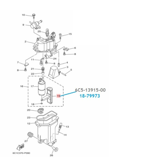 Filtre Essence YAMAHA F50, F60, F70, F75 et F100, 4 temps, injection